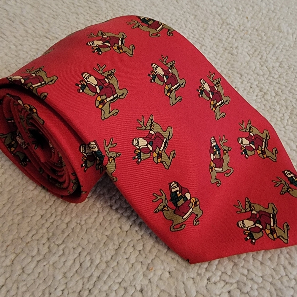 Christmas Santa Reindeer neck tie silk